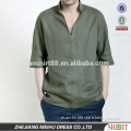 man's latest V-neck linen army green casual shirt